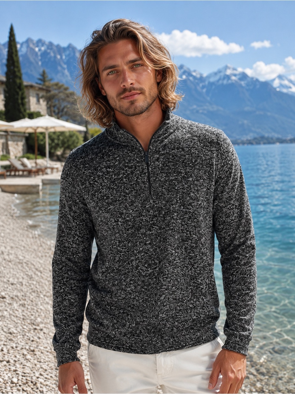 Men's Charcoal Marled Quarter-Zip Crew Sweater